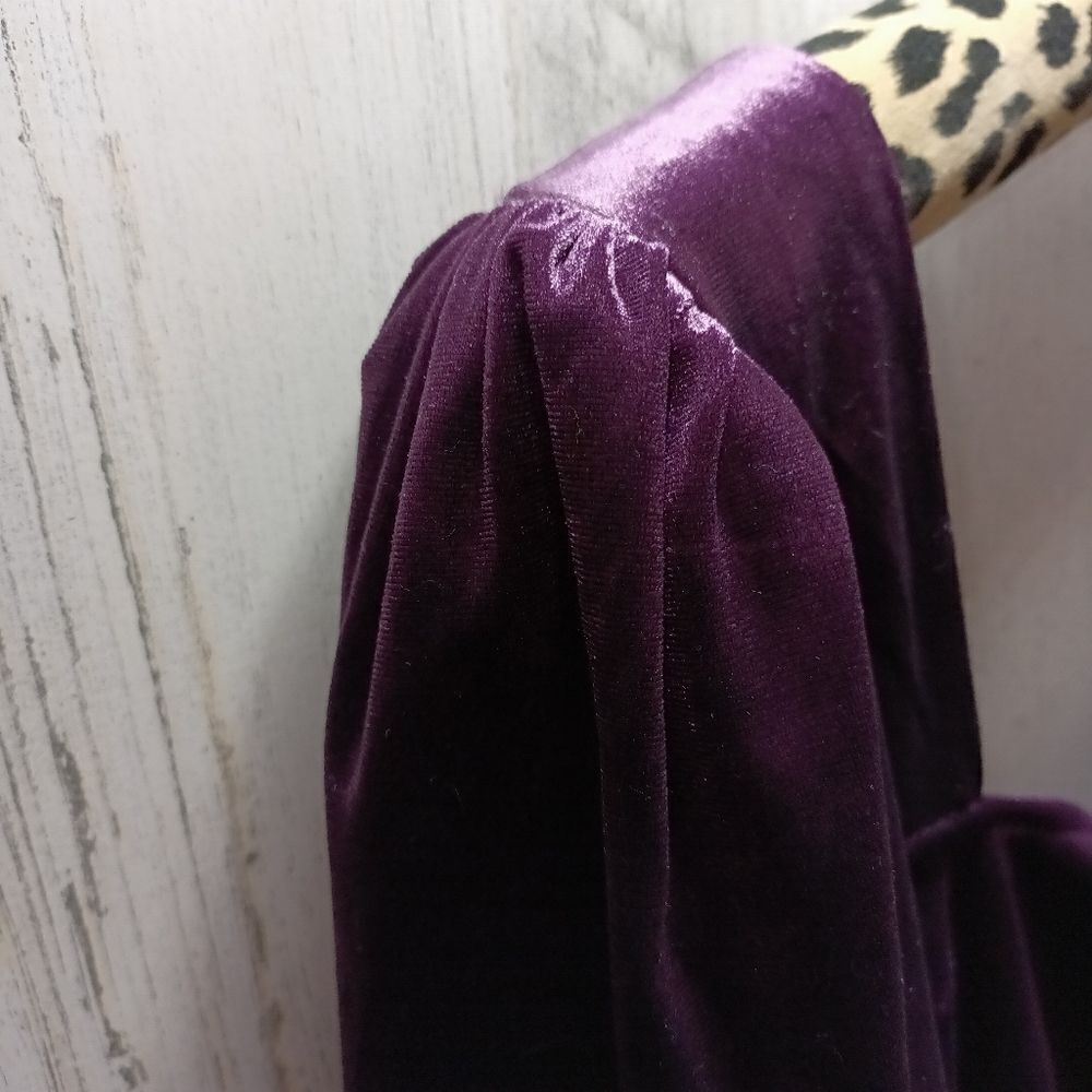 Express Velvet top Ruched front puff sleeves in purple 💜 LOVE THIS VINTAGE LOOK - Picture 6 of 8